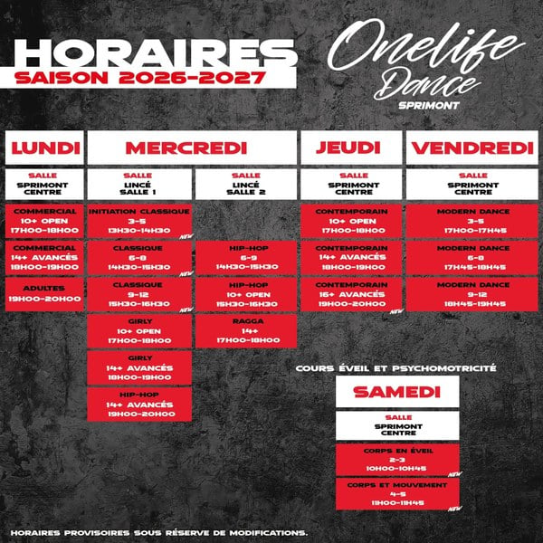 Activités Onelife 2026-2027